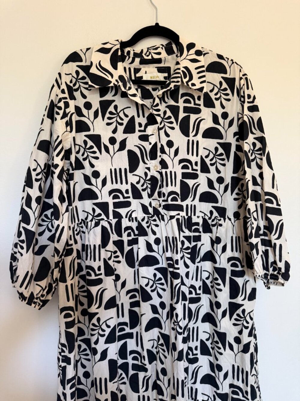 Anthropologie Maeve The Bettina Tiered Shirt Dress Cotton Boho Chic Black Large - Picture 3 of 7